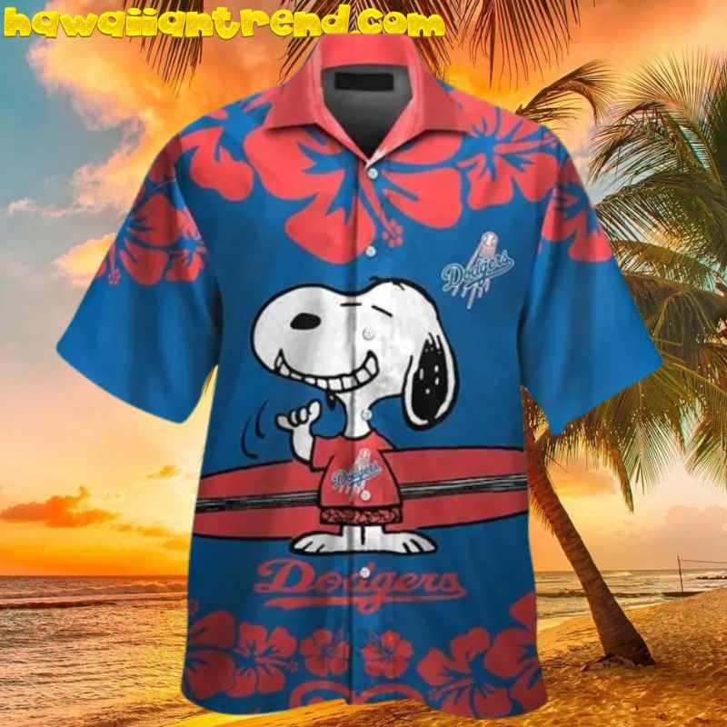 Los Angeles Dodgers Snoopy Short Sleeve Button Up Tropical Hawaiian Shirt