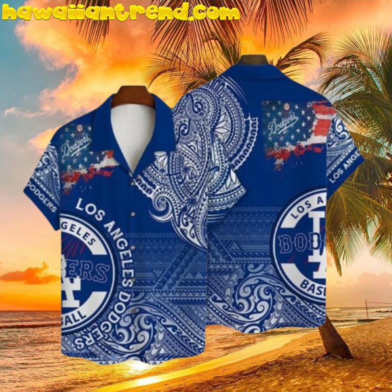 Los Angeles Dodgers Tribal Americana Hawaiian Shirt