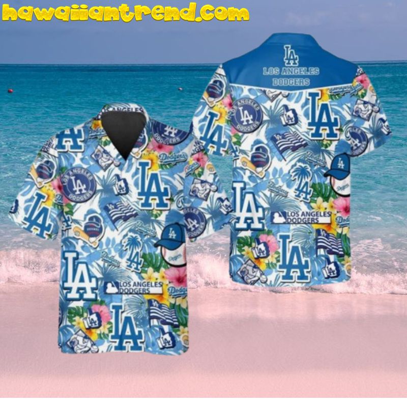 Los Angeles Dodgers Tropical Logo Collage Hawaiian Shirt