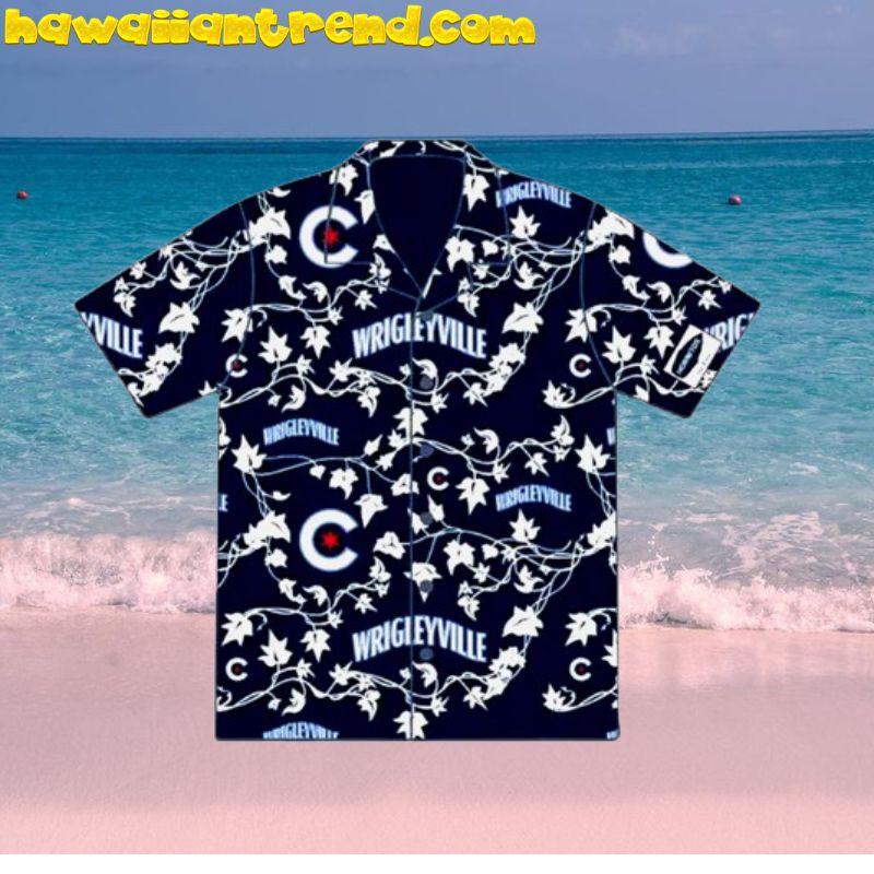 Men Chicago Cubs Wrigleyville Ivy Print Button Up Hawaiian Shirt