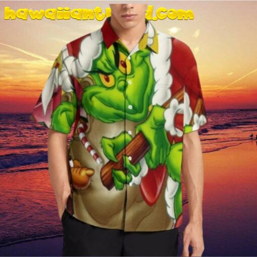 Mens Grinch Button Down Short Sleeve Novelty Hawaiian Shirt