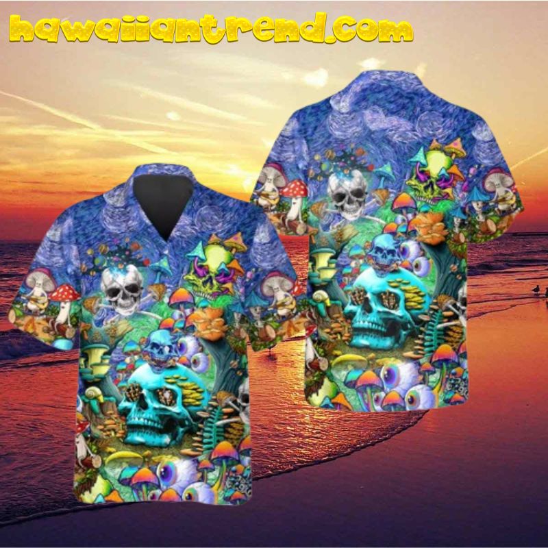 Mushroom World Skull Art Hawaiian Shirt
