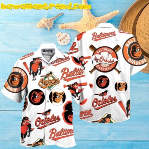 Orioles Pattern Logo Mascot Hawaiian Shirt