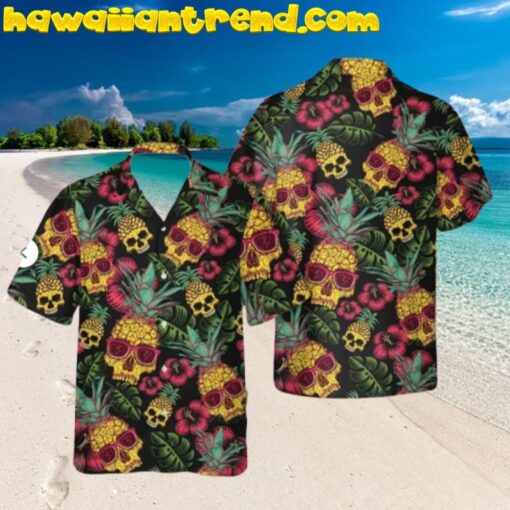 Pineapple Skull Tropical Black Theme Hawaiian Shirt