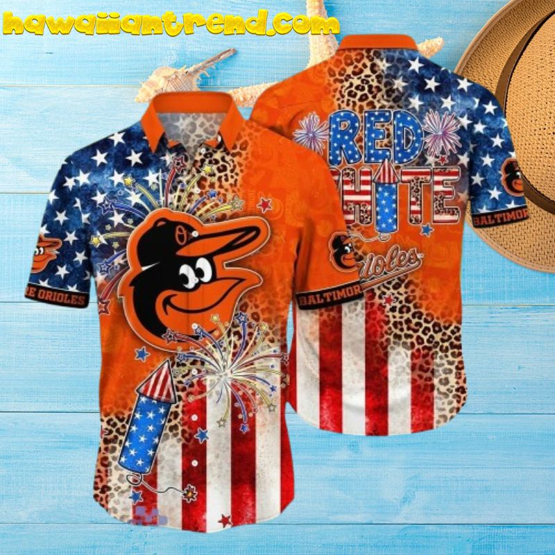 Orioles Pattern Logo Mascot Hawaiian Shirt