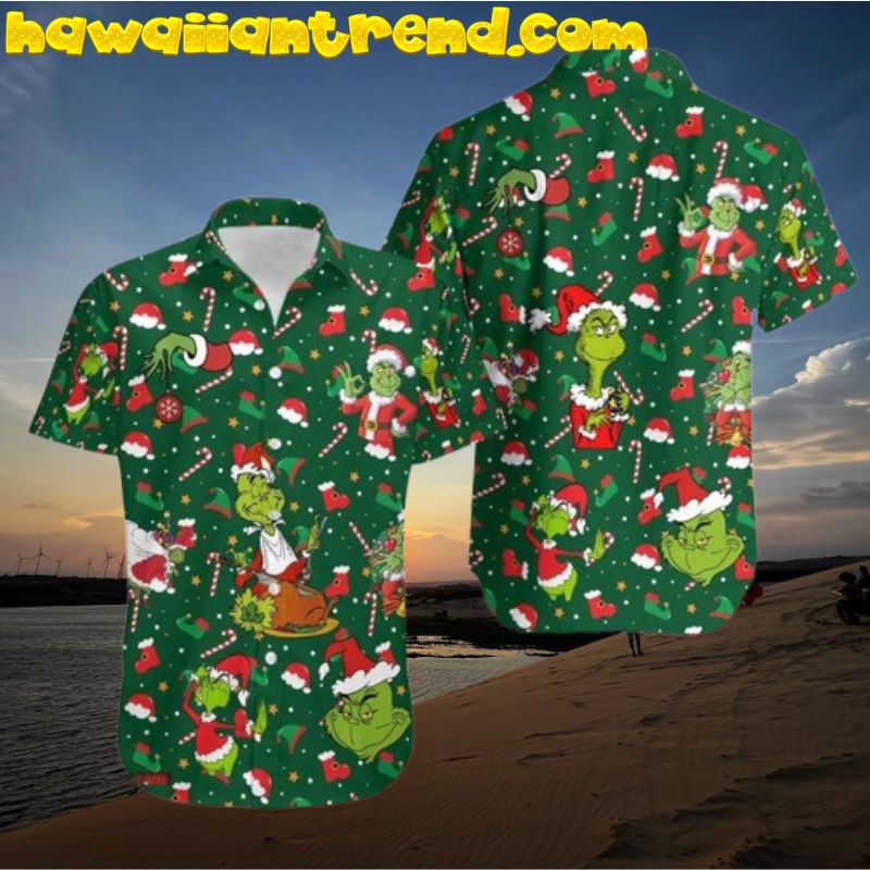 Santa Grinch Having Dinner Aloha Hawaiian Shirt