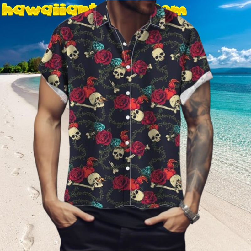 Skull And Roses Aloha Hawaiian Shirt