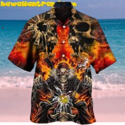 Skull Biker Hell Fire Hawaiian Shirt