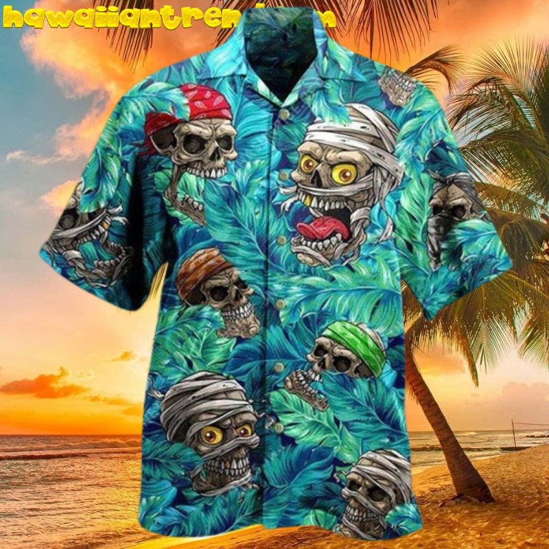 Skull Hide And Seek Tropical Leaf Aloha Hawaiian Shirt
