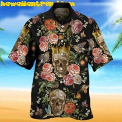 Skull King And Flowers Art Hawaiian Shirt