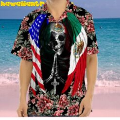 Skull Mexican American Praying Tropical Flower Hawaiian Shirt