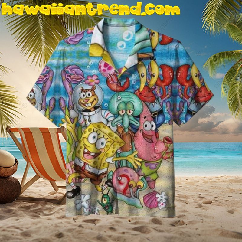 Spongebob Fun And Vibrant Friends Under The Sea Tropical Hawaiian Shirt