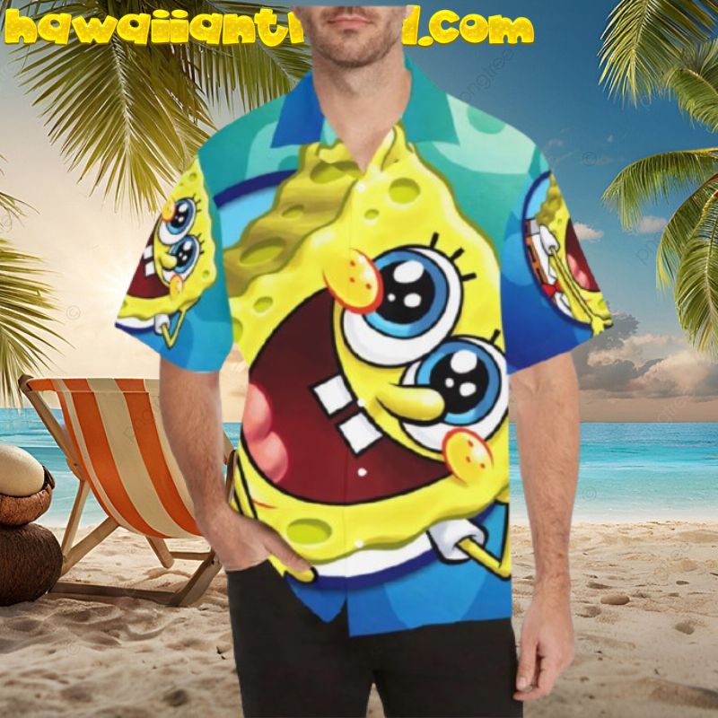 Spongebob Funny Giant Face Smiling Hawaiian Shirt