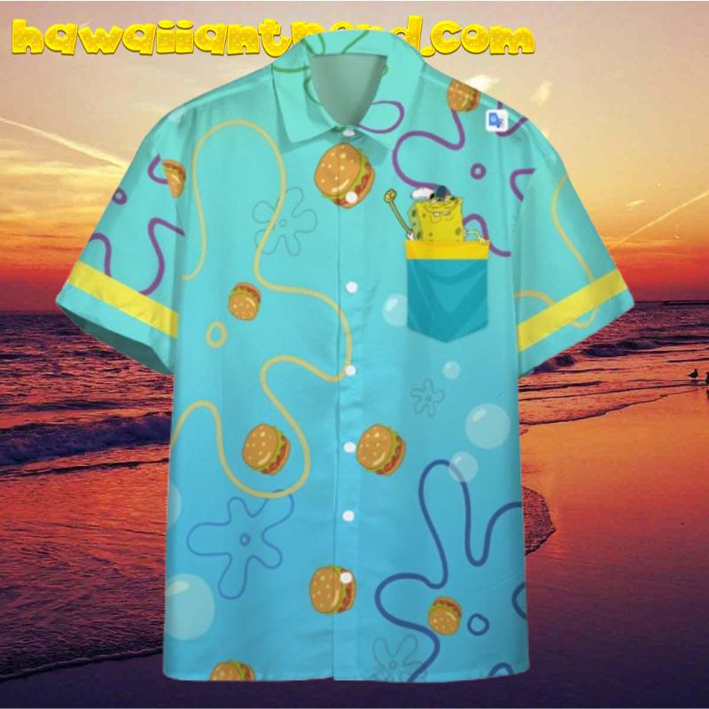 SpongeBob  Krabby Hamburger Pattern Aloha Hawaiian Shirt