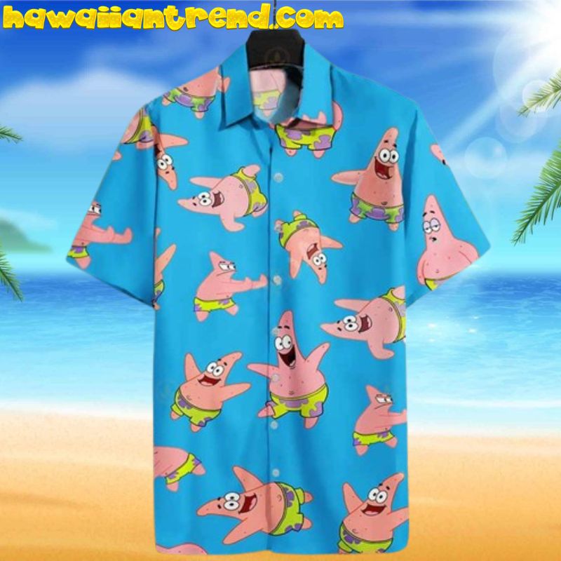 Spongebob Patrick Star Pattern Blue Funny Hawaiian Shirt