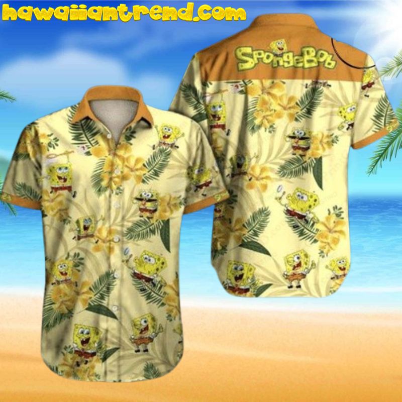 Spongebob Playing In The Tropical Floral Forest Hawaiian Shirt