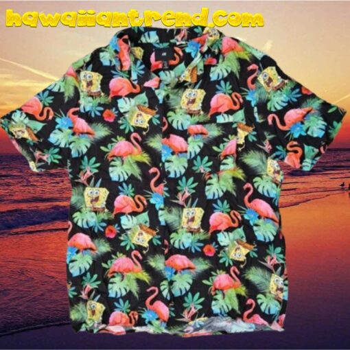 Spongebob SquarePants Flamingo Tropical Aloha Hawaiian Shirt
