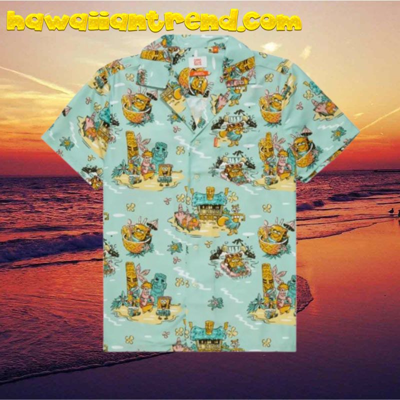 SpongeBob SquarePants On The Tiki Island Button Up Hawaiian Shirt
