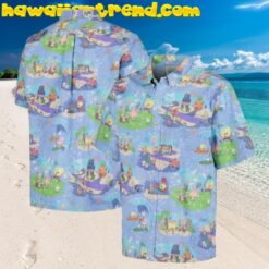 SpongeBob SquarePants With Friend Enjoy Vacation On The Beach Blue Theme Hawaiian Shirt