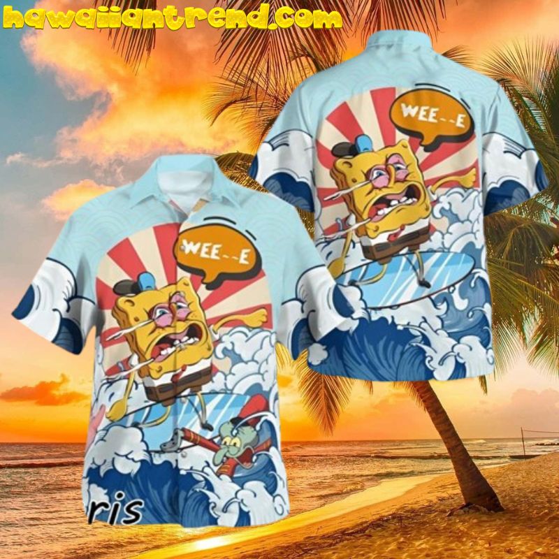 Spongebob Wave Surfing Weee Funny Hawaiian Shirt