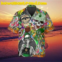 Stoner Smoking Skull Tropical Hawaiian Shirt