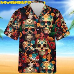Sugar Skull Mexico Tropical Floral Hawaiian Shirt