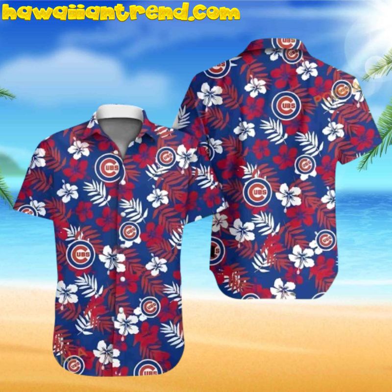 Summer Aloha Red And White Floral Chicago Cubs Hawaiian Shirt