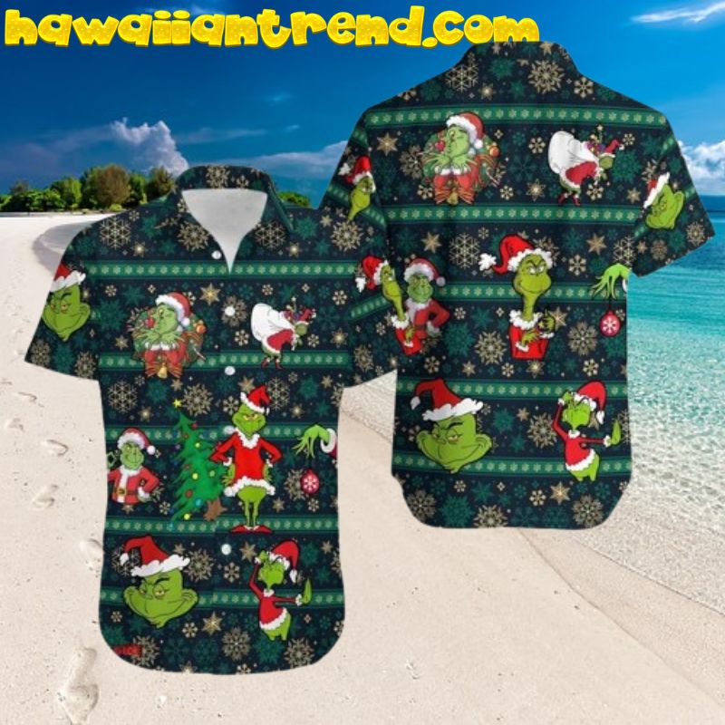 The Grinch Santa Chrismas Snowflake Hawaiian Shirt