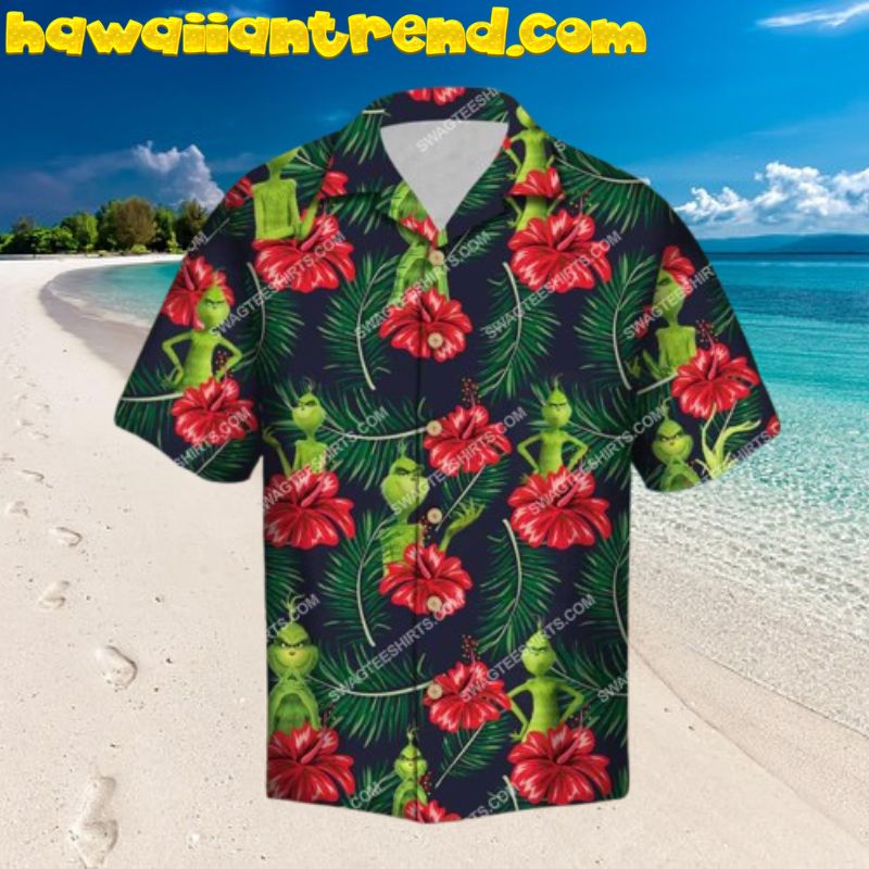 The Grinch Tropical Red Floral All Over Print Hawaiian Shirt