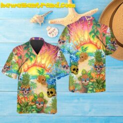 Tropical Island Pine Apple Skull Wearing Glass Summer Hawaiian Shirt
