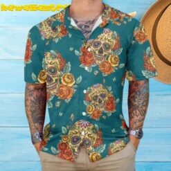 Yellow Roses Sugar Skulls Hawaiian Shirt