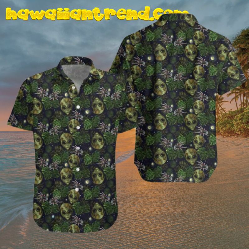 Alien And Spider In Night Tropical Forest Hawaiian Shirt