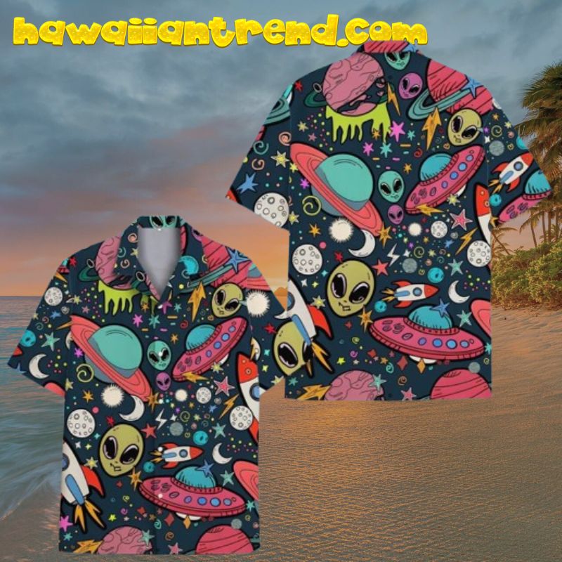 Alien And UFOs Spaceship Aloha Hawaiian Shirt