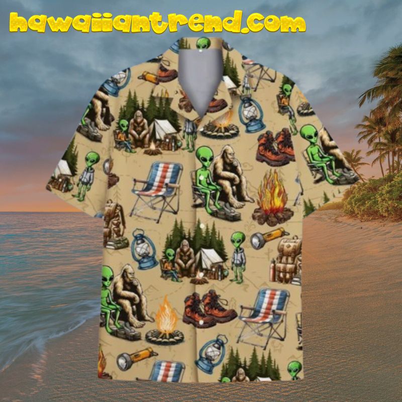 Alien Bigfoot Camping Funny Aloha Hawaiian Shirt Alien Bigfoot Camping Funny Aloha Hawaiian Shirt