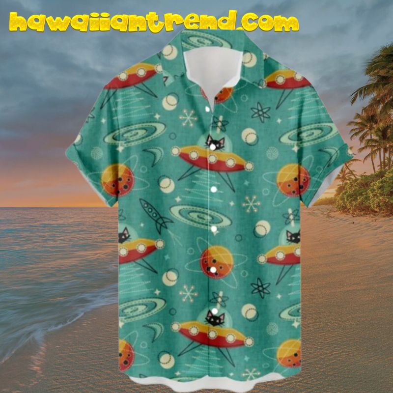 Alien Blackcat UFO Aloha Hawaiian Shirt