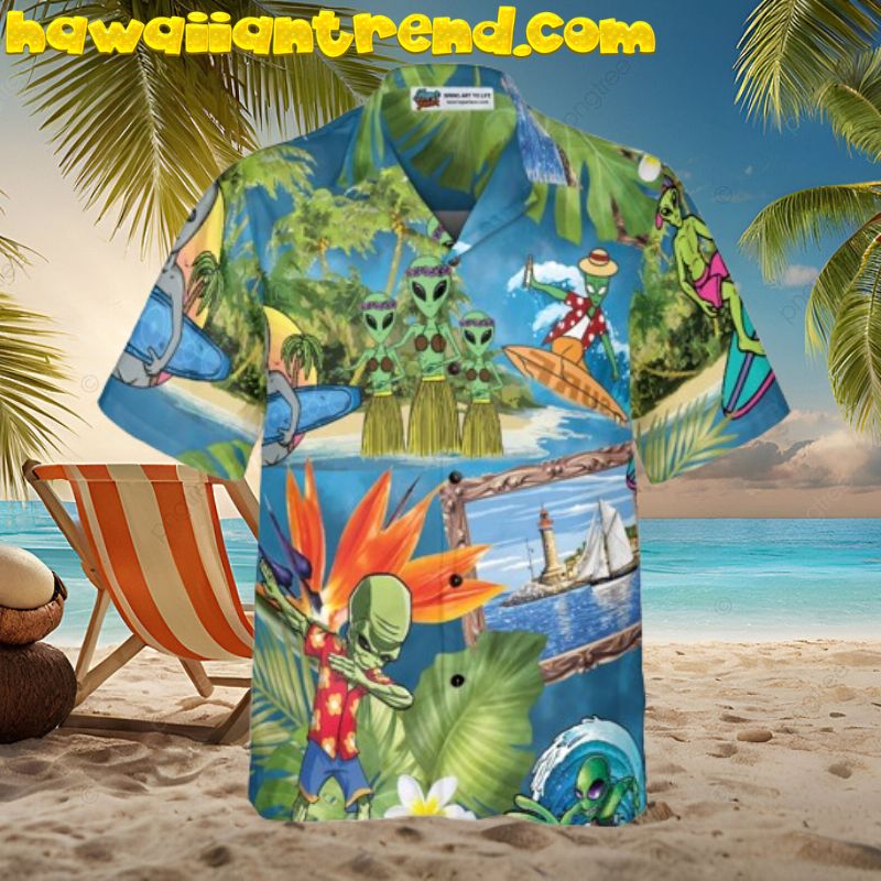 Alien Bigfoot Camping Funny Aloha Hawaiian Shirt