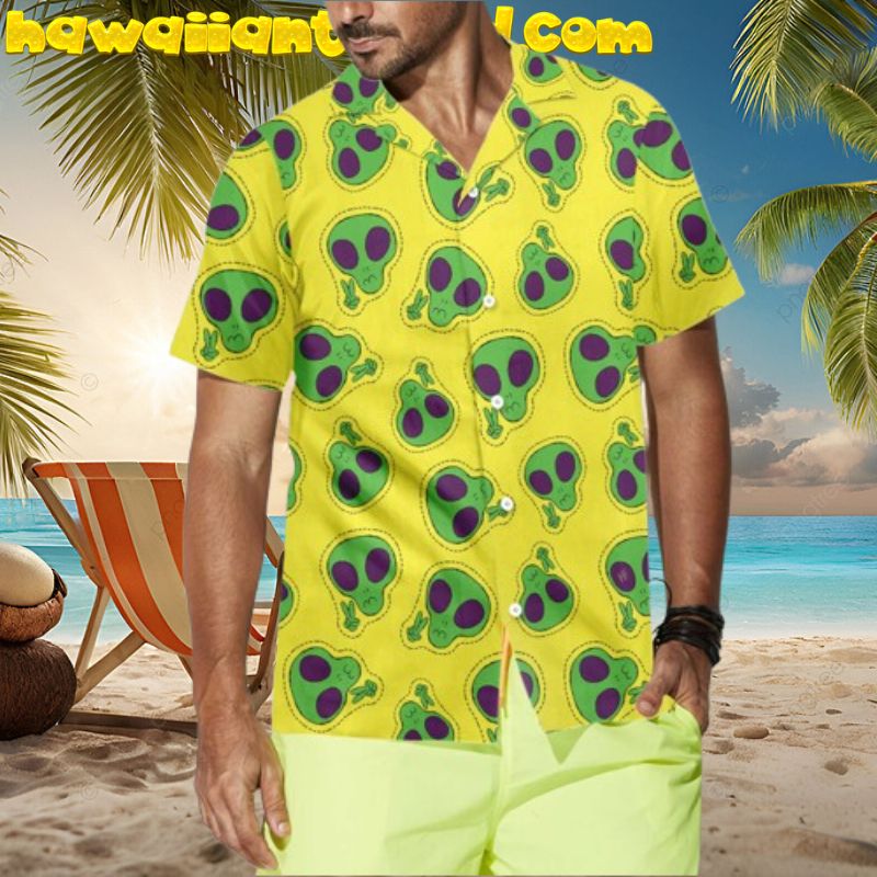 Alien Face Patch Funny Aloha Hawaiian Shirt