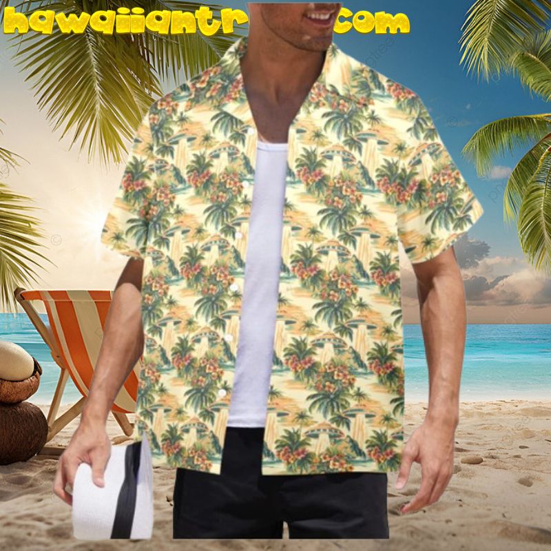 Alien Floral Palm Tree Vintage Ufo Men Hawaiian Shirt