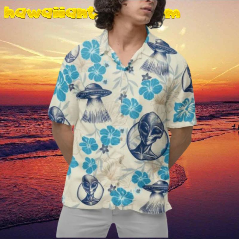 Alien Ufo Hibicus Flower Summer Hawaiian Shirt