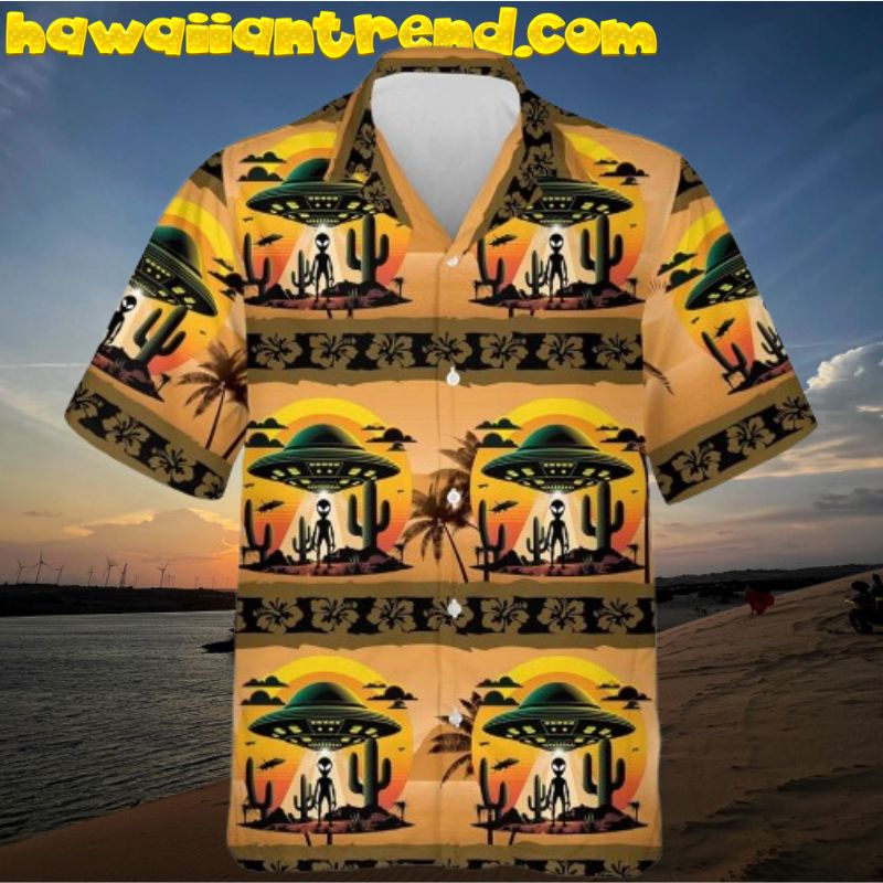 Alien Ufo Hibicus Flower Summer Hawaiian Shirt