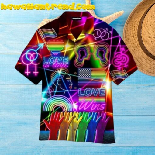 All The Way Pride Neon Style Love Is Love Pride Month Aloha Hawaiian Shirts