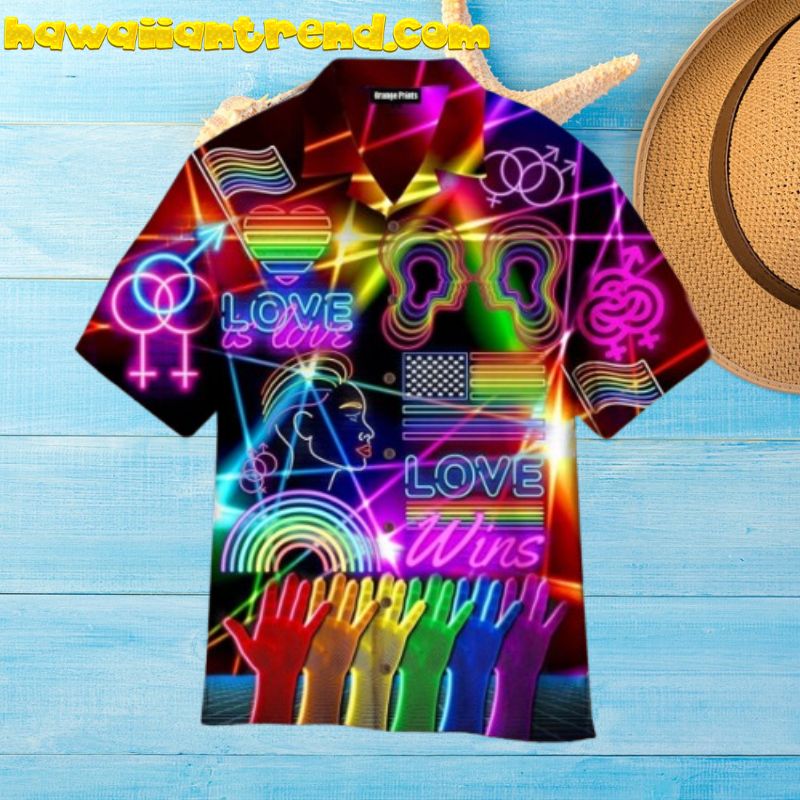 All The Way Pride Neon Style Love Is Love Pride Month Aloha Hawaiian Shirts