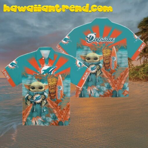 Baby Yoda Miami Dolphins Tiki Tropical Sunshine Aloha Hawaiian Shirt