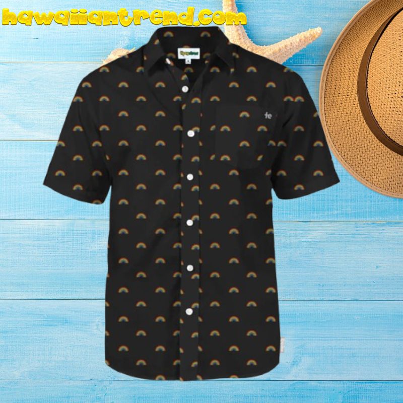 Black Theme Rainbow All The Way Button Down Hawaiian Shirt
