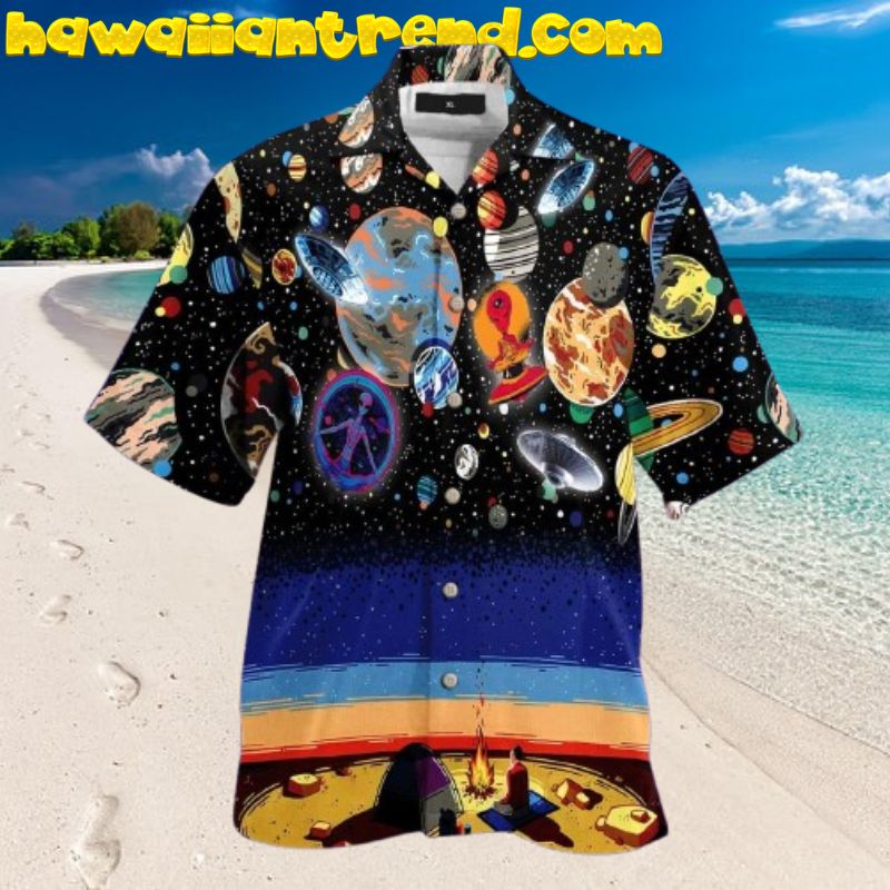 Camping With Alien Ufo Galaxy Aloha Hawaiian Shirt Camping With Alien Ufo Galaxy Aloha Hawaiian Shirt