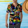 Black Theme Rainbow All The Way Button Down Hawaiian Shirt