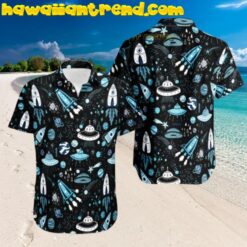 Classic UFO Rocket Patterned Aloha Hawaiian Shirt