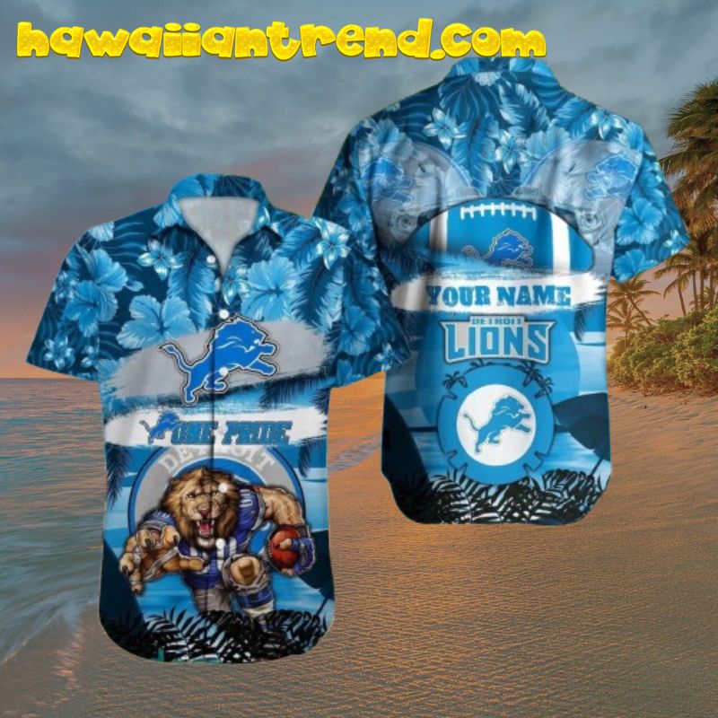 Custom Name Detroit Lions American Flag Vintage Hawaiian Shirt