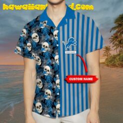 Custom Name Detroit Lions Skull Stripe Hawaiian Shirt