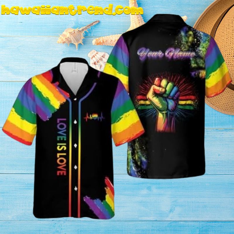 Custom Name LGBT Pride Rainbow Love is Love Hawaiian Shirt